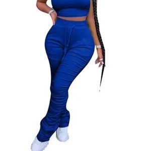 Crop Top Stacked Pants Two Piece Set